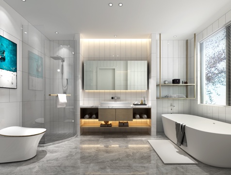  现代卫生间 马桶 浴缸3d模型 