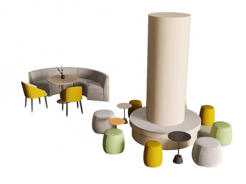 现代卡座 柱子su模型