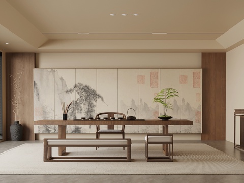 中古风茶室su模型