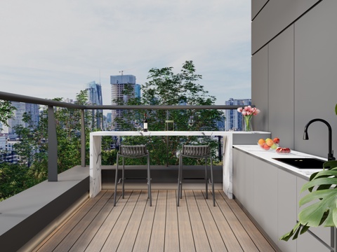 现代户外水吧台 岩板吧台 吧椅su模型