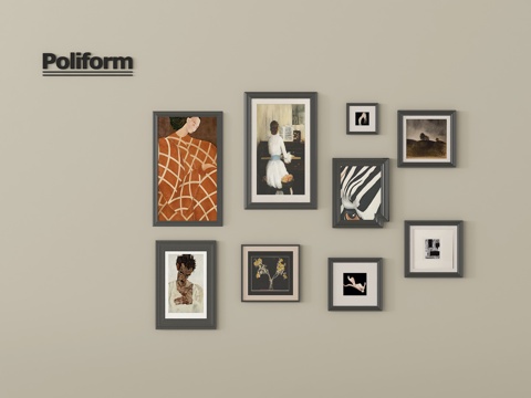 现代挂画组合 装饰画 相框su模型