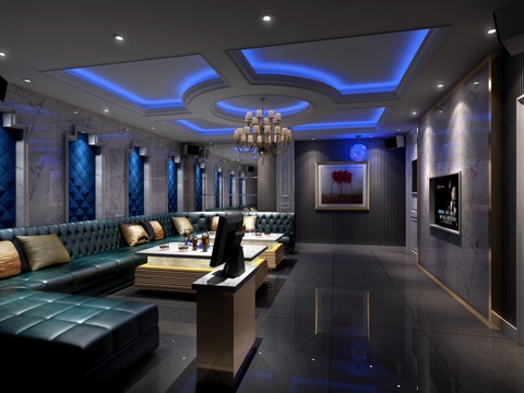  简欧KTVKTV包间皮革沙发 点歌台吊灯3d模型 