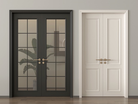 法式双开门  玻璃双开门 木门 阳台门 厨卫门su模型