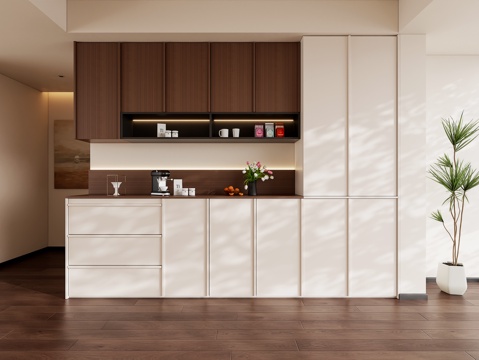 奶油中古风餐边柜  骨骼门餐边柜  茶水柜 备餐柜su模型