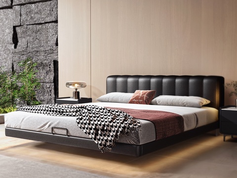  现代床 意式极简床 双人双 悬浮床 钢琴键床 Minotti3d模型 