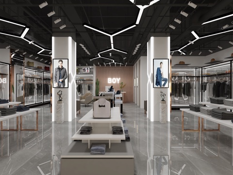  现代男装店服装店3d模型 