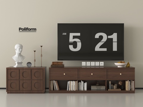 中古风电视柜 落地电视柜 木材 电视 摆件su模型