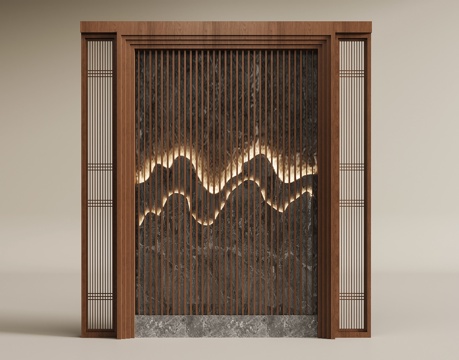 新中式背景墙 玄关墙 隔断su模型