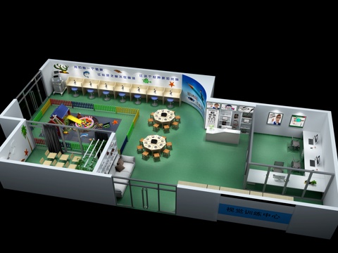  现代儿童活动中心 儿童桌椅 滑滑梯玩具3d模型 