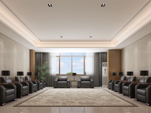 现代办公室接待室3d模型 