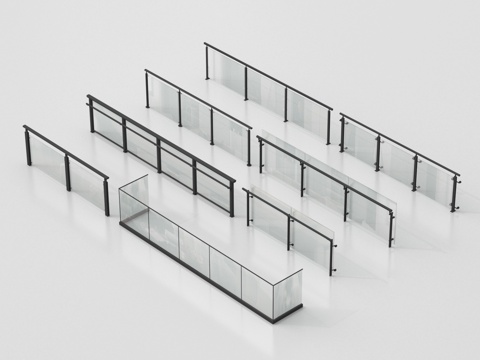 现代栏杆 玻璃栏杆 围栏护栏 扶手 阳台护栏su模型