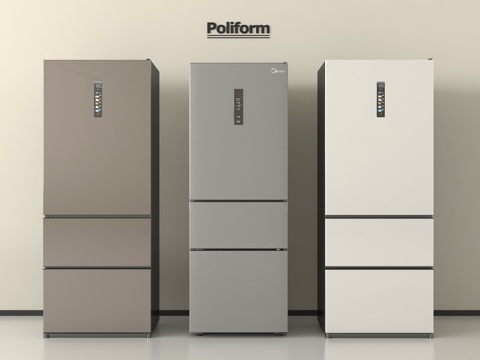 现代冰箱组合  三开门冰箱su模型