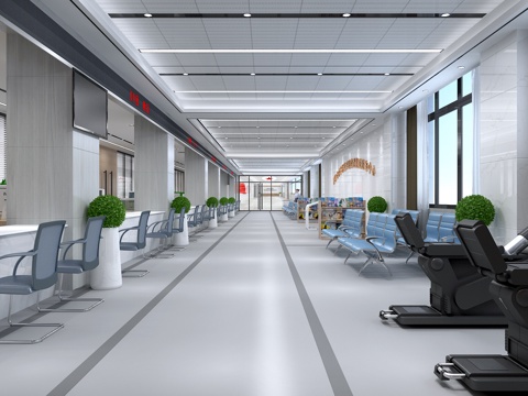  现代办公服务大厅3d模型 