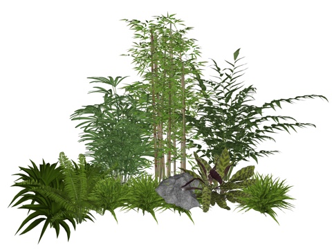  现代庭院植物堆景观组合su模型 