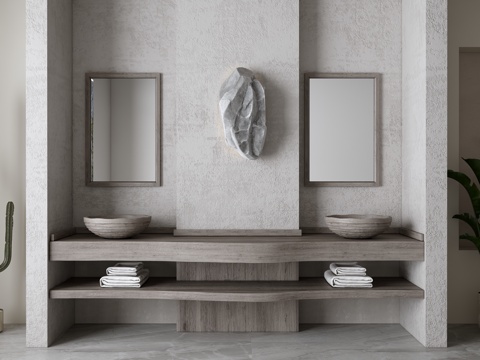 侘寂风浴室柜架su模型