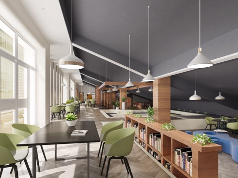  现代书吧 现代文艺书吧 创意书店 图书馆 咖啡厅 休息厅3d模型 