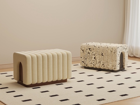 现代中古换鞋凳 梳妆凳 沙发凳su模型