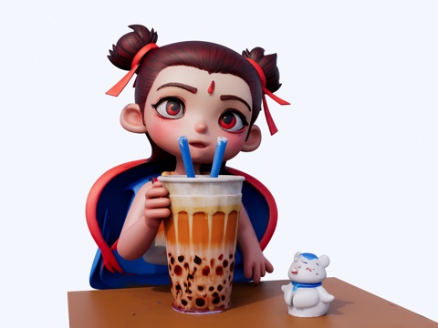 喝奶茶的哪吒su模型
