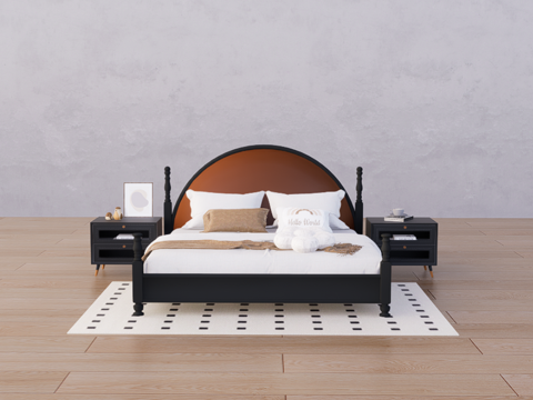 中古双人床su模型