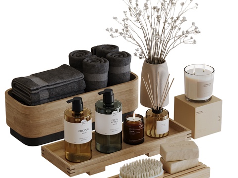  现代卫浴洗护用品套装3d模型 