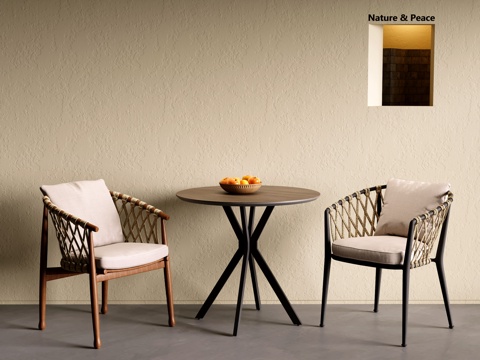 中古风户外桌椅 侘寂户外椅 圆形户外桌su模型