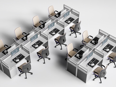 现代办公桌椅 工位桌椅 公司办公桌su模型