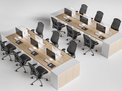 现代办公桌椅 工位桌椅 公司办公桌su模型