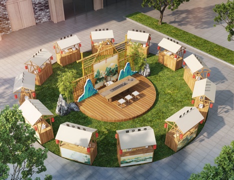 新中式古风集市 集市摊位 集市美陈su模型