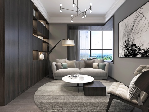  现代书房 简约沙发3d模型 