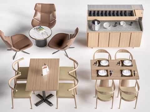 现代餐厅桌椅 餐饮桌椅 餐饮家具su模型