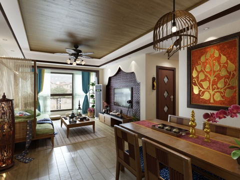  东南亚客厅模型下载3d模型 