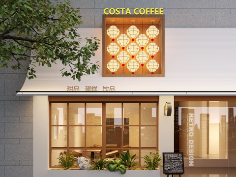 现代店铺门头 咖啡店门头su模型