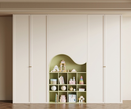 现代奶油风衣柜 边柜 玩具柜su模型