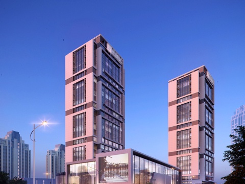  现代办公楼商业街建筑外观3d模型 