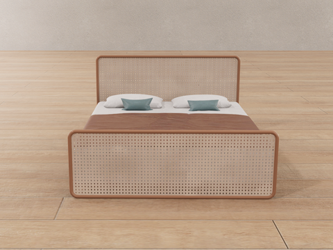 藤艺双人床su模型