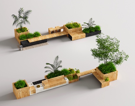  现代休闲长凳 庭院卡座 景观座椅 公共长凳 生态座椅3d模型 