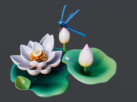 蜻蜓荷花荷叶组合装饰摆件su模型