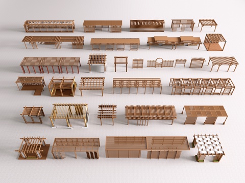 现代景观廊架 花架 葡萄架 长廊走廊 弧形廊架廊亭su模型