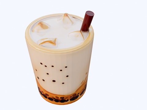 加冰块的咖啡奶茶带吸管su模型