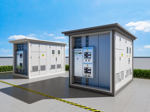  现代箱变 配电房 变压房 电气设备 电箱3d模型 