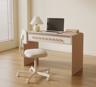 现代奶油风书桌椅 休闲桌椅su模型