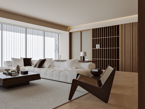 现代中古客厅沙发组合su模型