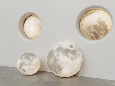 现代月球表面模型 科幻艺术展示装置 极简太空主题墙 月球灯su模型