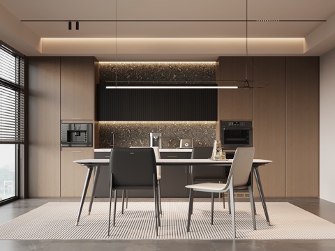 现代意式餐厅 酒柜 餐边柜 餐桌椅su模型