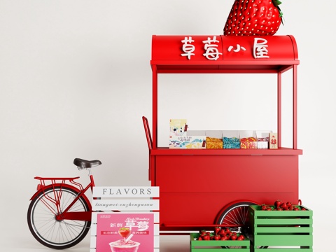 现代集市摊位 售货车 夜市摊位su模型