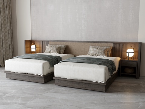 复古酒店单人床su模型