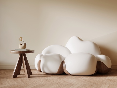 现代中古休闲沙发 懒人沙发 边几su模型