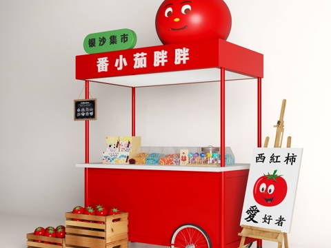 现代集市摊位 售货车 夜市摊位su模型