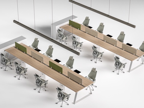 现代办公桌椅 工位桌椅 公司办公桌su模型