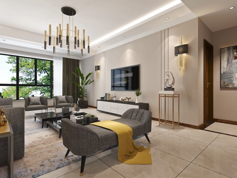  现代轻奢客餐厅3d模型 